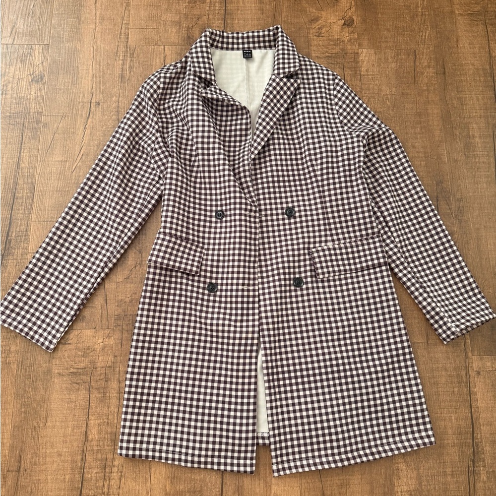 SHEIN Brown Checkered Fabric Coat